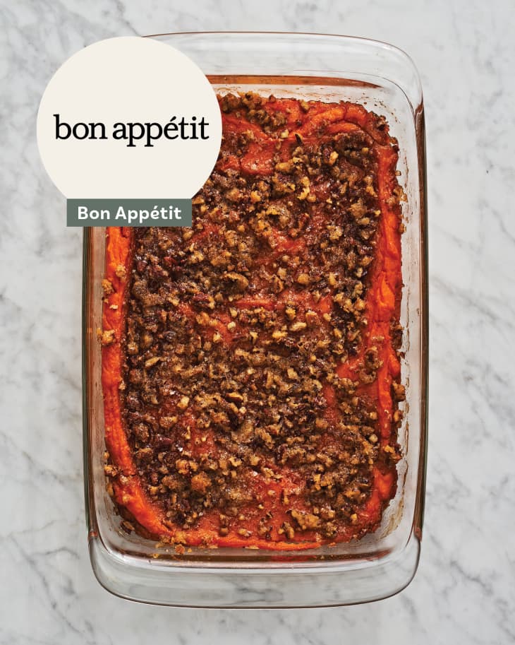 Bon Appetit Mashed Sweet Potatoes with Brown Sugar and Pecans (Recipe